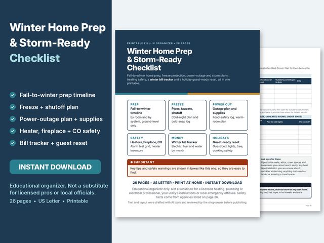 Cover preview of the Winter Home Prep Checklist printable
