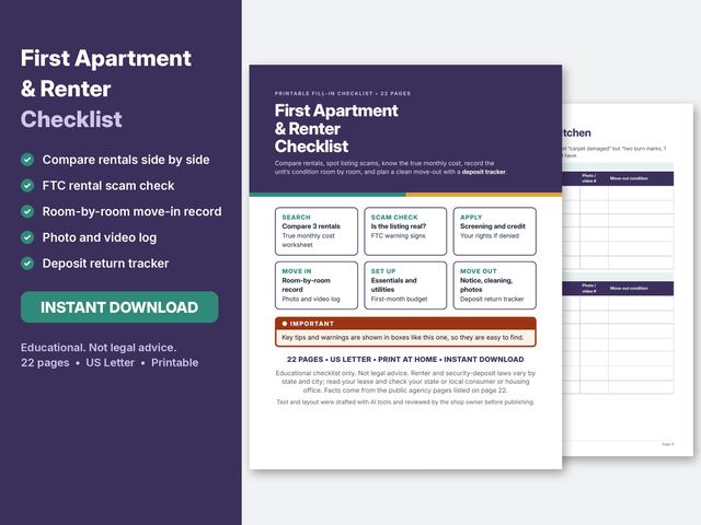 Cover preview of the First Apartment Checklist printable