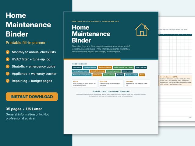 Cover preview of the Home Maintenance Binder printable