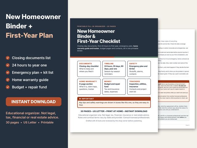 Cover preview of the New Homeowner Binder printable