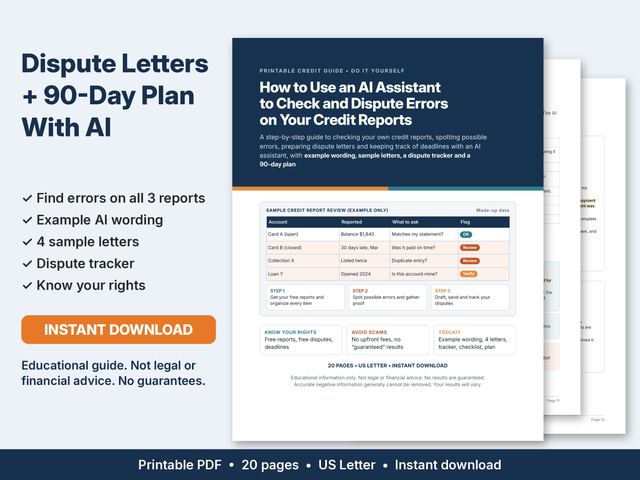 Cover preview of the Credit Report Dispute Letter Guide printable